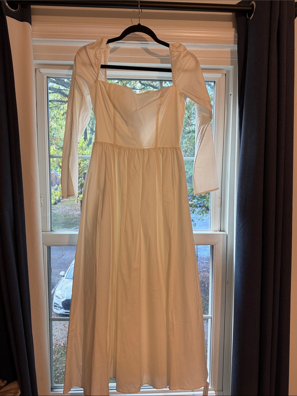 Reformation Ivory Long-Sleeve Square Neck Midi Dress